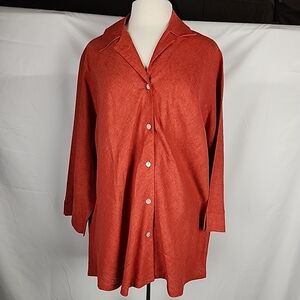 Ashley Stewart Tunic Sz20 Burnt Orange Linen Blend Button Up Coastal Resort